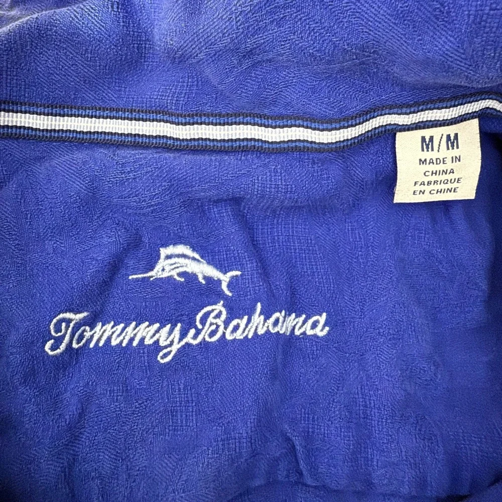 Tommy Bahama Mens 100% Silk Hawaiian Camp Shirt Vibrant Blue Short Sleeve MEDIUM - Picture 3 of 7